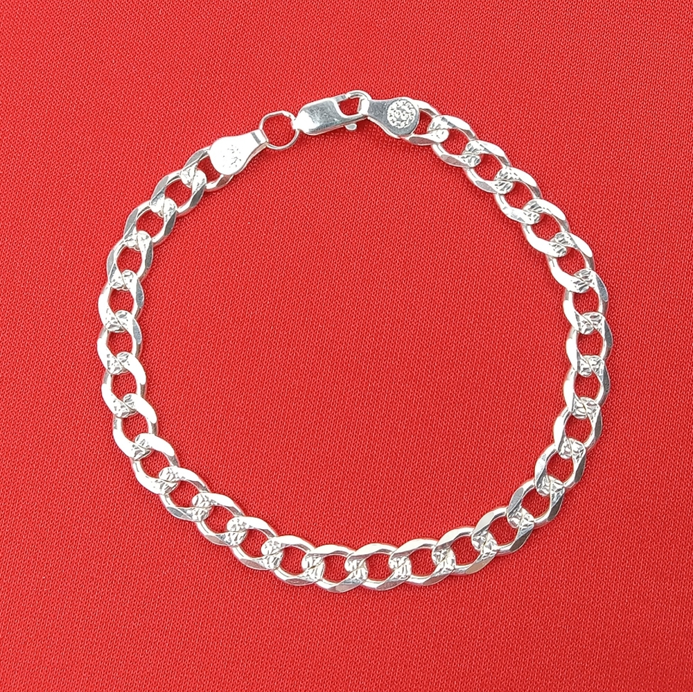 Miami Cuban woman Bracelet Diamond Cut Real Solid 925 Sterling Silver‎